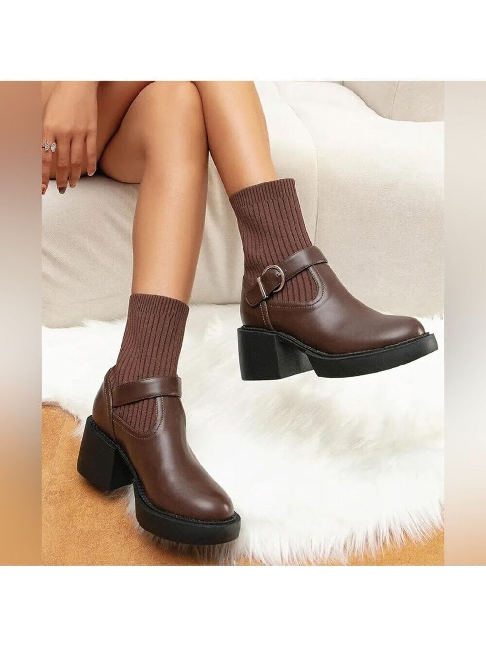 NEWBELLA Brown Ankle Boots Size 8